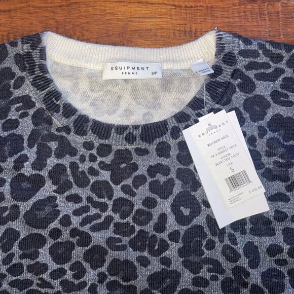 Equipment Femme Leopard Print Sweater Grey Cotton/Cashmere NWT Size Small - Picture 2 of 7